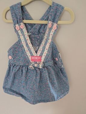Vintage OshKosh B'gosh Blue Floral Girls' Overalls with Pink Accents